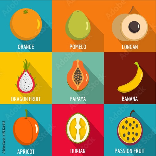 Fruit blast icons set. flat set of 9 fruit blast vector icons for web isolated on white background photo