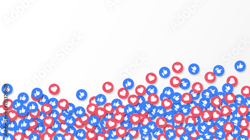 Social media like and heart icons background, vector illustration