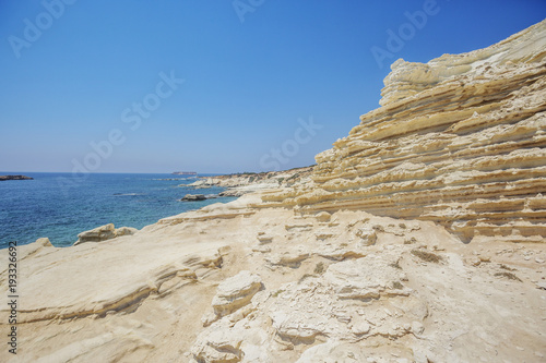 Sea caves near Paphos. Cyprus landscape. White cliffs