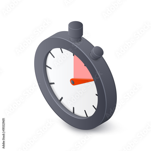 Stopwatch timer isolated on white background. Isometric vector illustration