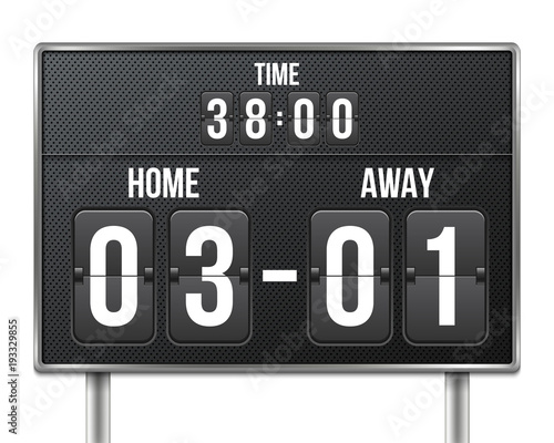 Creative vector illustration of soccer, football mechanical scoreboard isolated on transparent background. Art design retro vintage countdown with time, result display. Concept graphic sport element