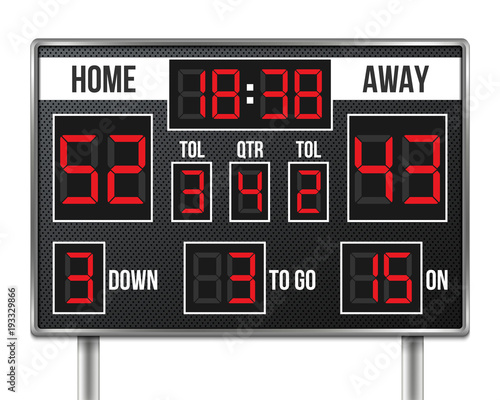 Creative vector illustration of american football scoreboard with infographics isolated on transparent background. Art design sport game score with digital LED dots. Abstract concept graphic element.