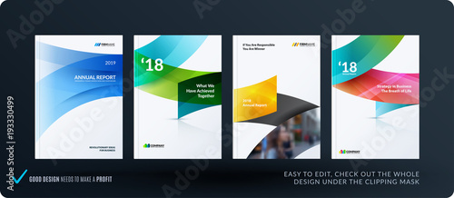 Set of design brochure, abstract annual report, horizontal cover