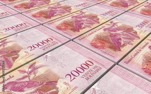 Venezuelan Bolivares bills stacks background. 3D illustration.