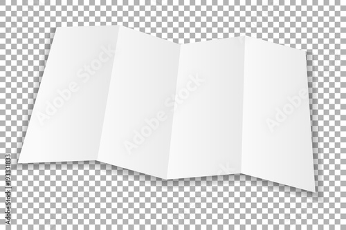 Blank folded leaflet white paper. Sheet with soft shadows , isolated on transparent background. Vector