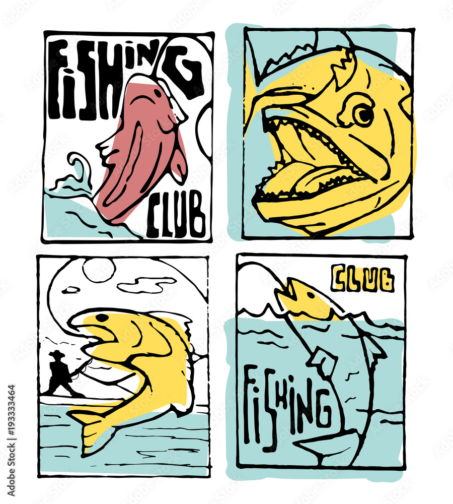 Obraz premium Fishing poster set