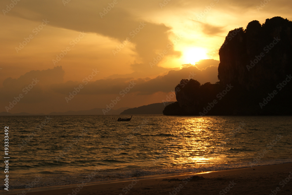Sunset over West Railay Beach in Krabi, Thailand