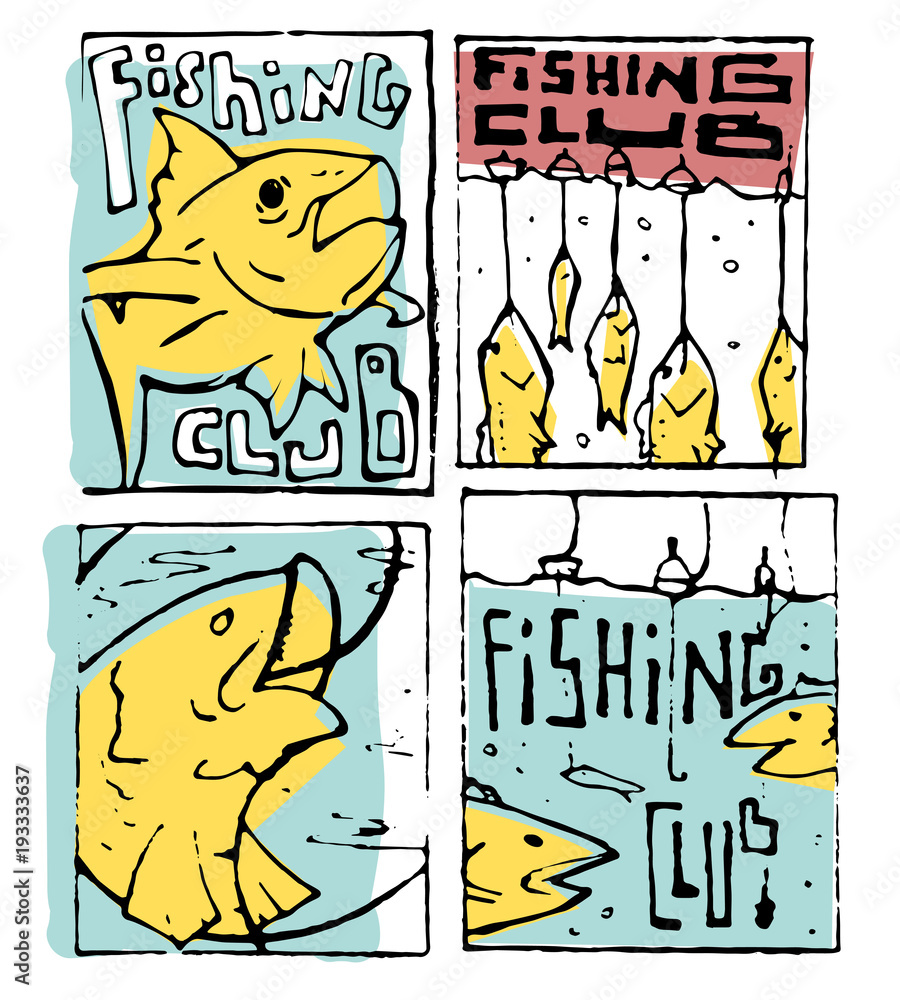 Fototapeta premium Fishing poster set