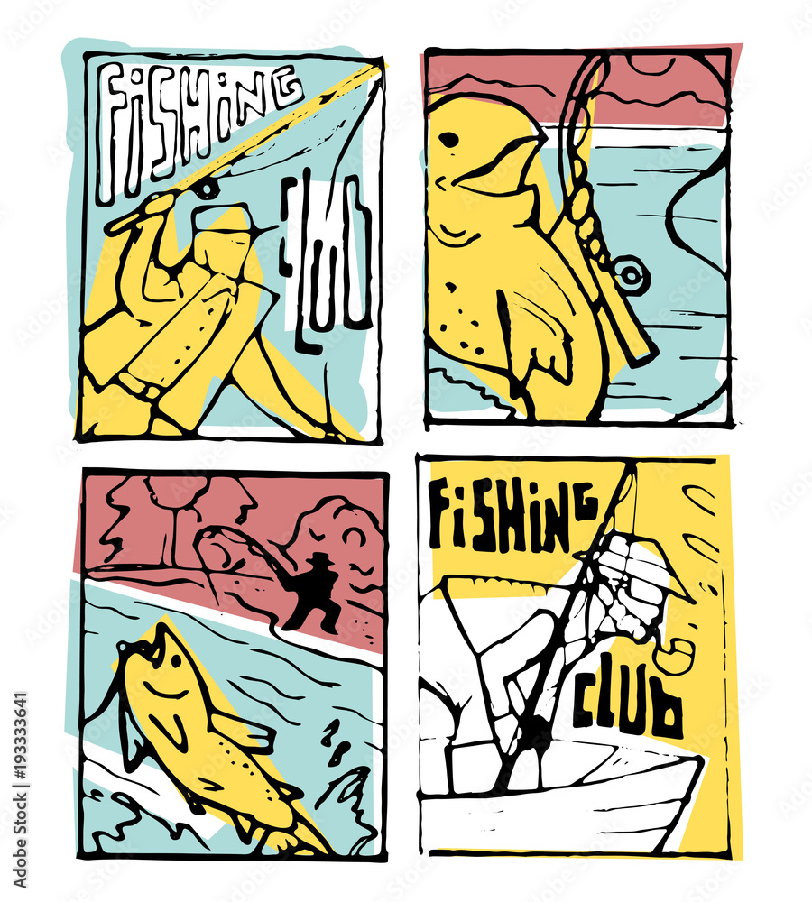 Obraz premium Fishing poster set