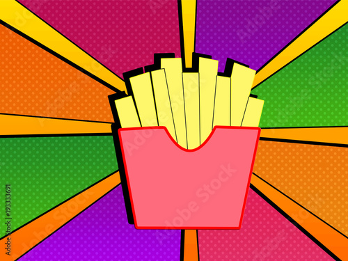 Papas fritas en un colorido fondo arte pop