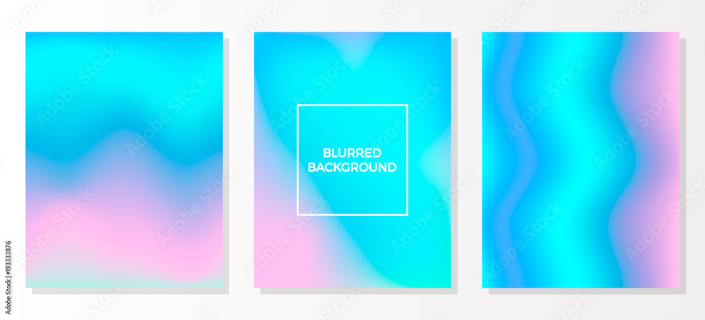 Set multicolored blurred vivid gradient backgrounds. Set of holographic vector colorful posters. Template for flyer and presentation, banner, web and mobile applications, business infographic and soci