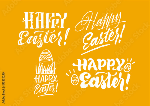 Happy Easter set inscription. Vector isolated handwritten. Brush pen modern trendy lettering. Bright holiday postcards collection
