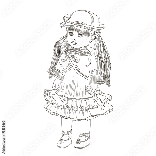 Sketch doll on white background. Vector.