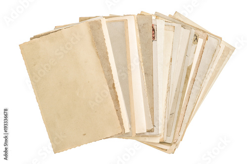 Used paper sheets Old postcards isolated white background