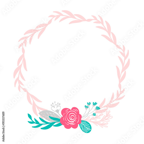 floral wreath bouquet flowers Botanical elements isolated on white background in Scandinavian style. Hand drawn vector illustration