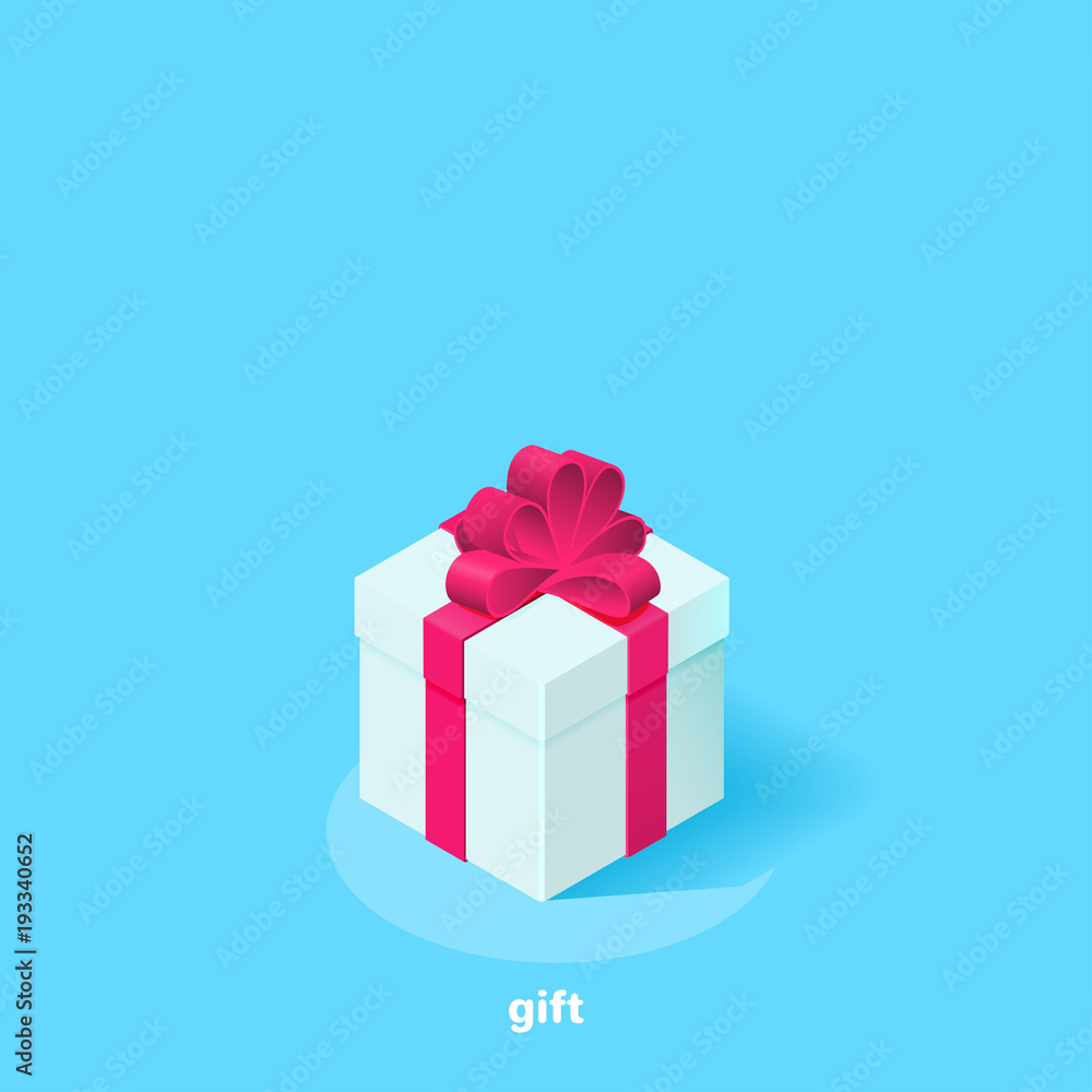 Obraz premium white greeting card with a pink bow on a blue background, isometric image