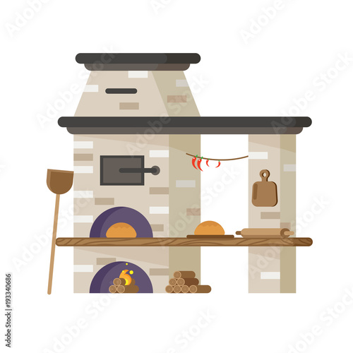 Oven for baking bread or pizza. Vector in flat style
