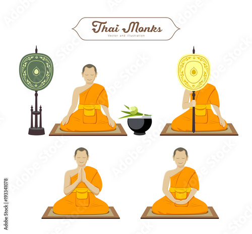 Thai monks action collections. vector illustration