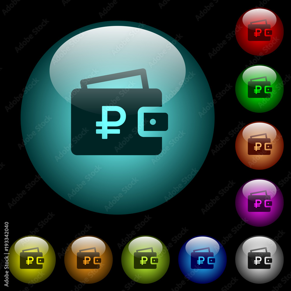Ruble wallet icons in color illuminated glass buttons Ruble wallet icons in color illuminated glass buttons