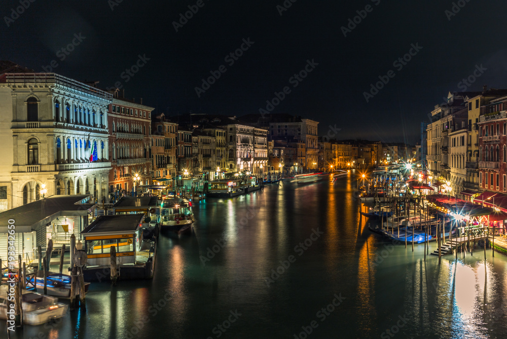 Canal Grande in Venice at night seen from the Rialto bridge