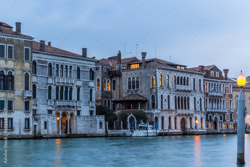 View of the channels and old palaces in  Venice at sunset - 2