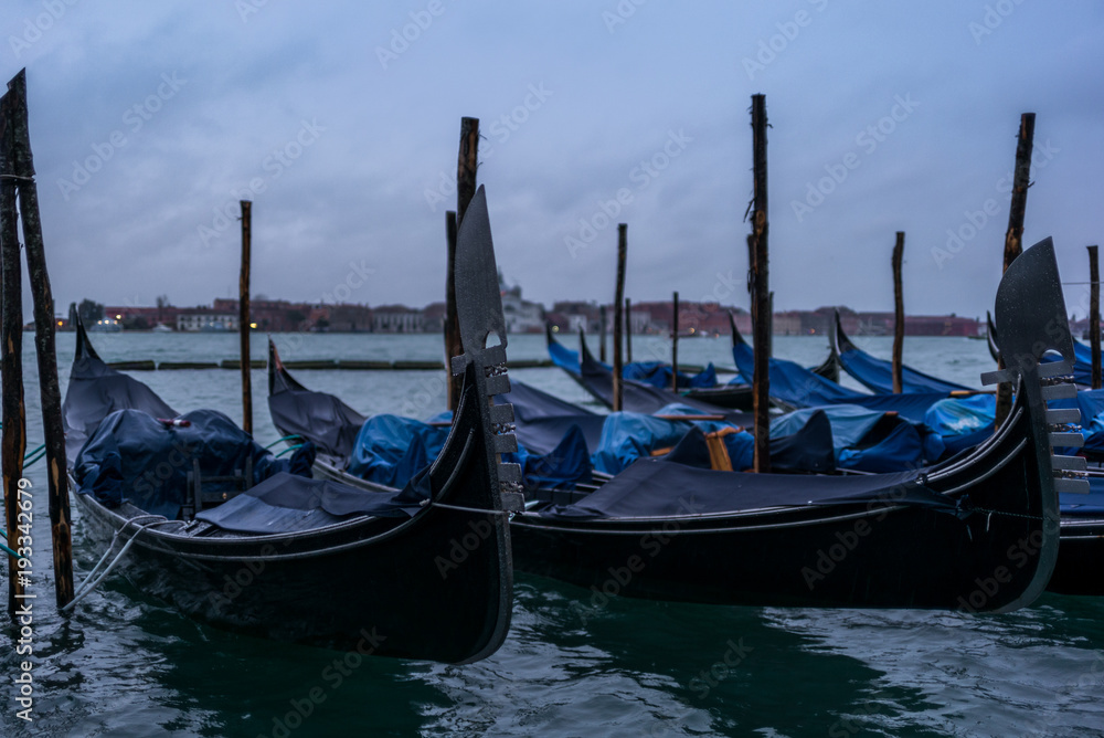 Gondolas in the morning in Venice before the tourist arrival - 1