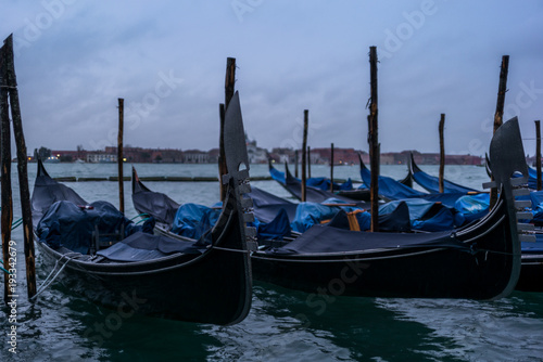 Gondolas in the morning in Venice before the tourist arrival - 1 © gdefilip
