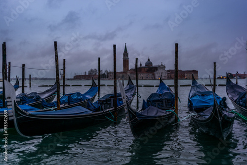 Gondolas in the morning in Venice before the tourist arrival - 2 © gdefilip