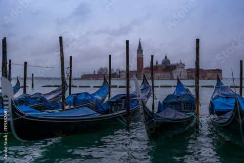 Gondolas in the morning in Venice before the tourist arrival - 3 © gdefilip