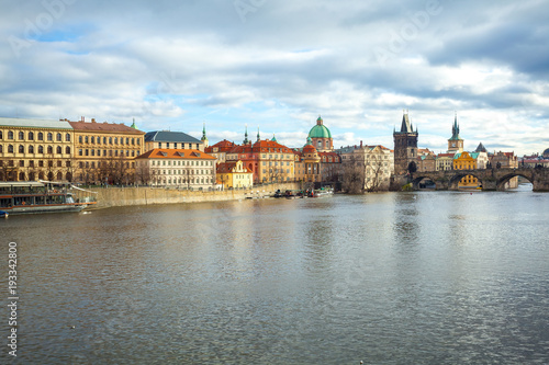 Vltava river and Charles bridge in Prague, Czech Republic