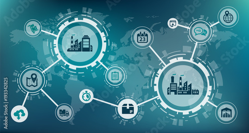 Industry 4.0 / smart factory / digitalization concept: process automation and data exchange between manufacturing companies
