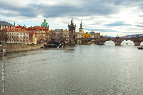 Vltava river and Charles bridge in Prague, Czech Republic