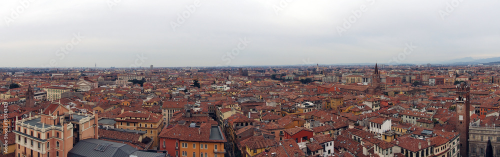 wide panorama image of the city of verona in italy showing famous building and historic landmarks with buildings stretching to the horizon