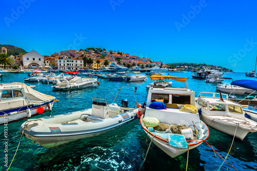 Hvar Mediterranean summer seascape. / Summer scenery in famous luxury travel destination on Adriatic Coast, Hvar town in Southern Croatia. © dreamer4787