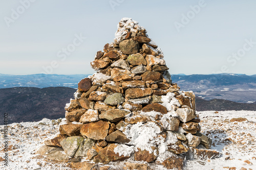 A cairn marks the summit of Mount Eisenhower in the White Mountains of New Hampshire. 