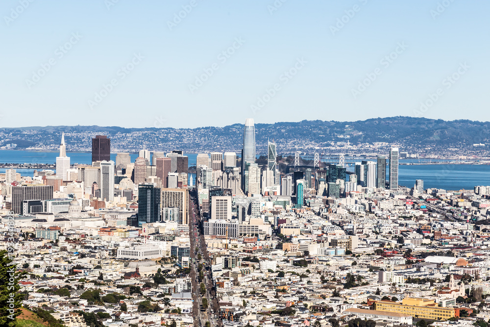 San Francisco downtown skyline and bay bridge image from Twin peaks,