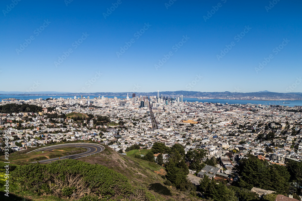 San Francisco downtown skyline view from Twin peaks.