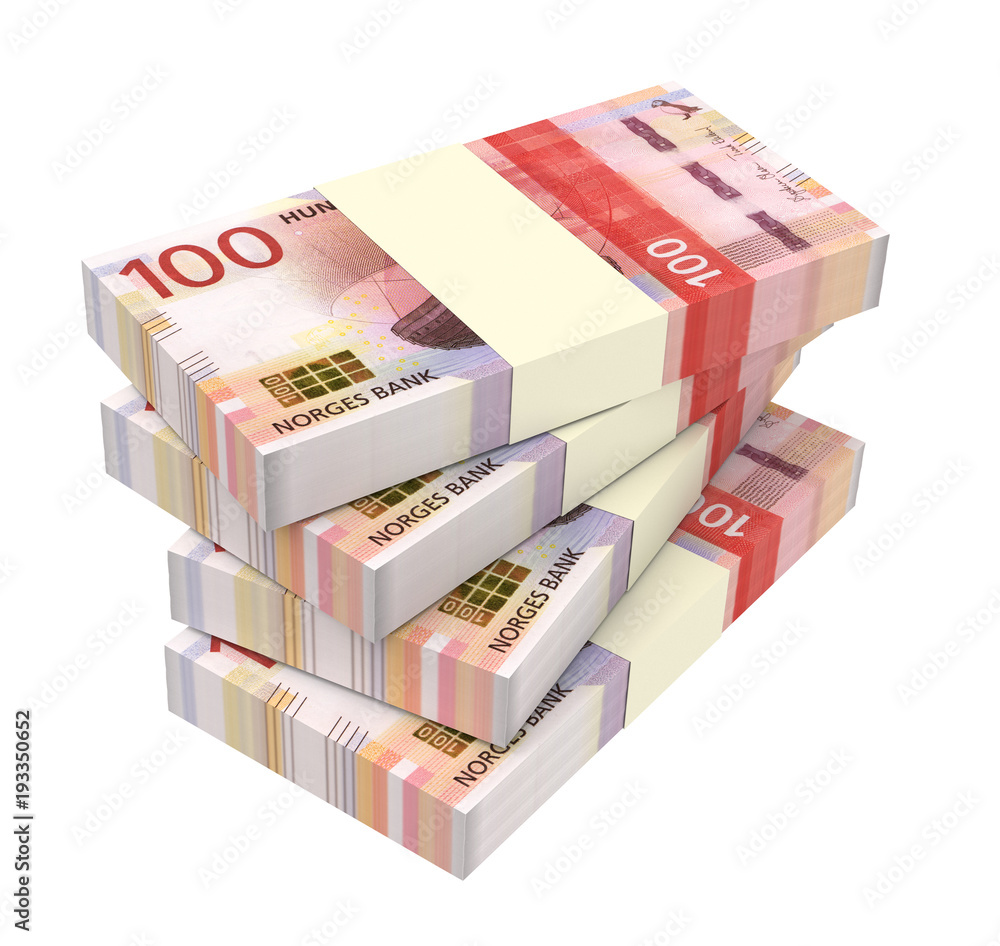 Norwegian krone bills isolated on white with clipping path. 3D illustration. Norwegian krone bills isolated on white with clipping path. 3D illustration.