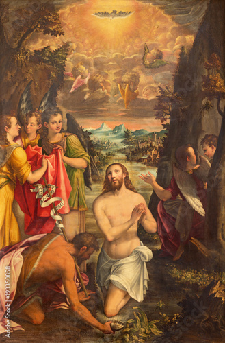 CREMONA, ITALY - MAY 24, 2016: The panting of Baptism of Jesus in church Chiesa di San Agostino by Andreas Mainardus (1593).