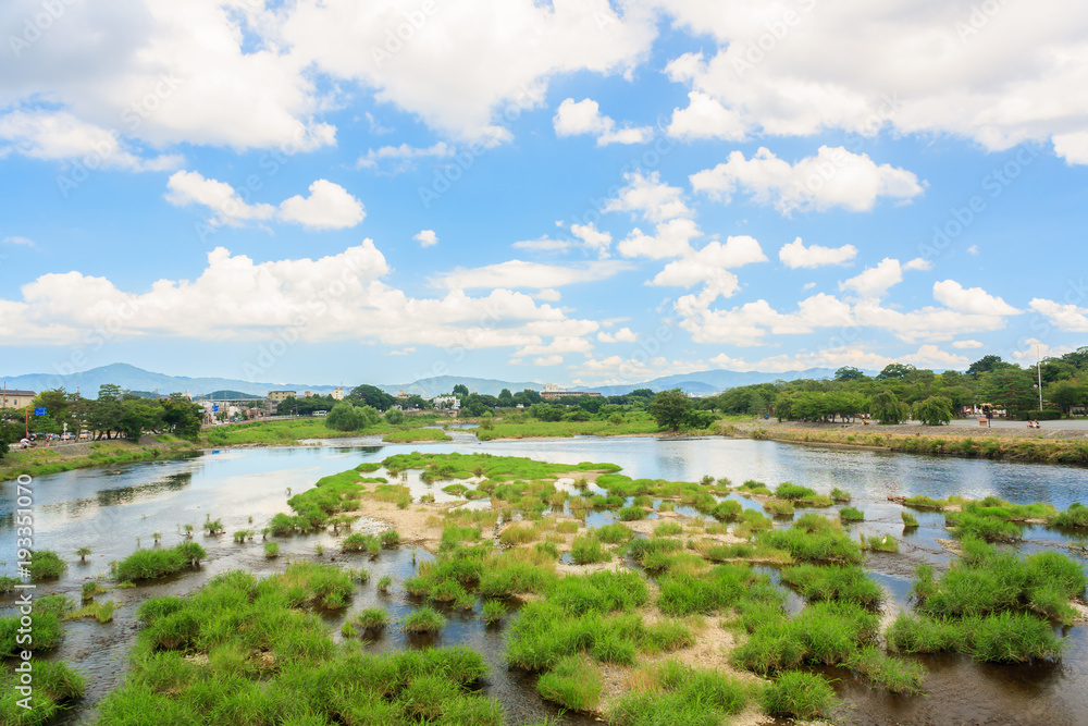 View of the Katsura River in Kyoto, Japan