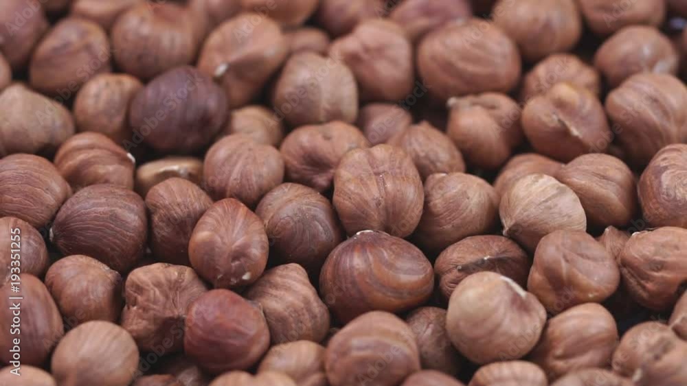 Hazelnut closeup. Rotating nuts background Hazelnut closeup. Rotating nuts background