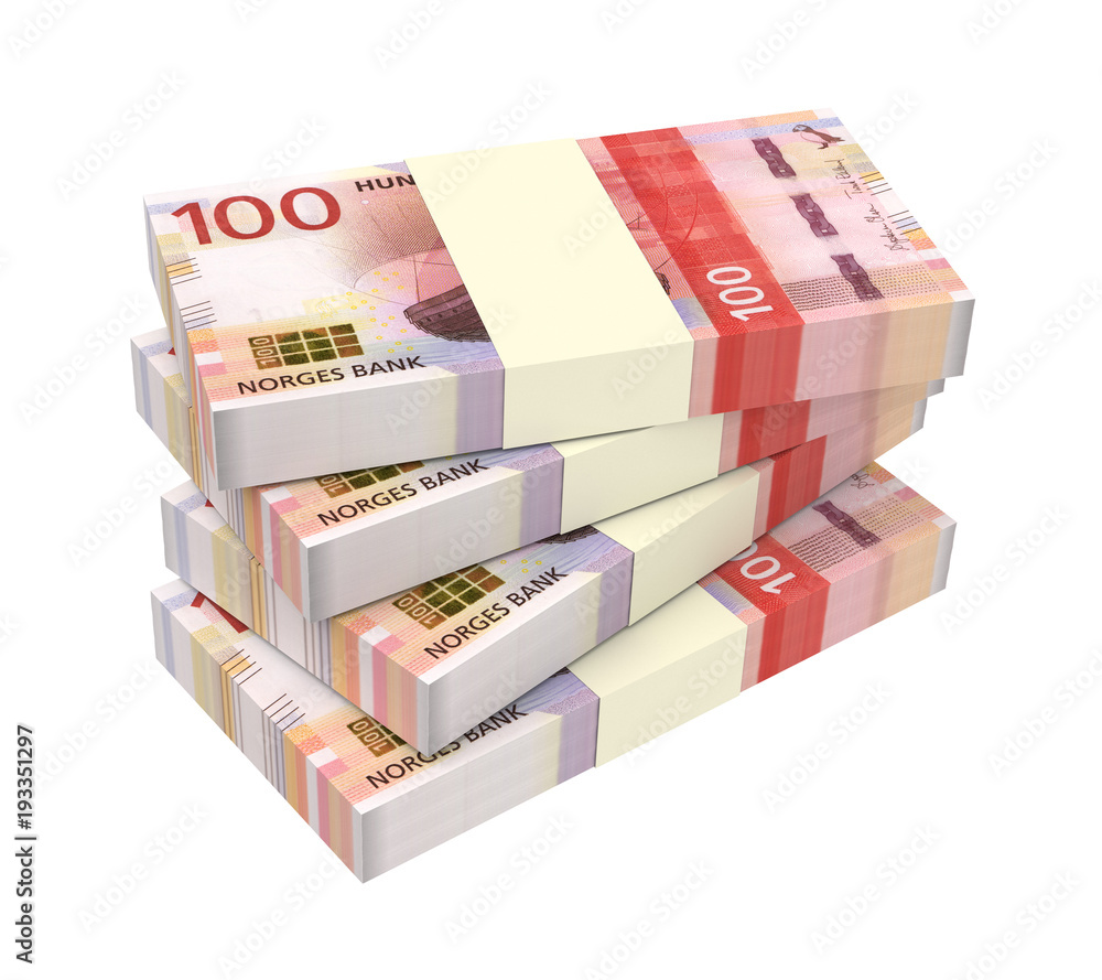 Norwegian krone bills isolated on white with clipping path. 3D illustration. Norwegian krone bills isolated on white with clipping path. 3D illustration.