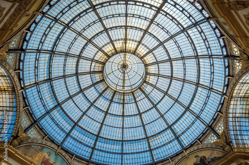 Vittorio Emanuele gallery in Square Piazza Duomo at morning, Milan, Italy.