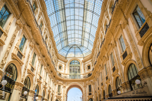 Vittorio Emanuele gallery in Square Piazza Duomo at morning, Milan, Italy. photo