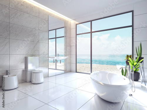 Modern bathroom design 3D Rendering