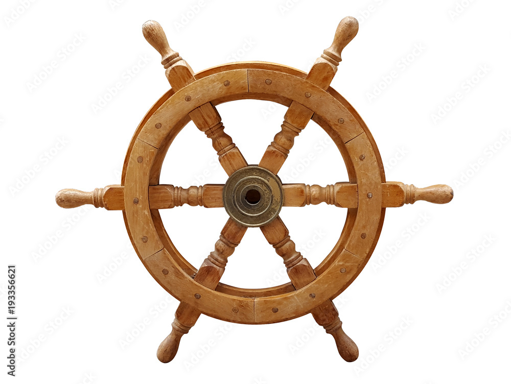 Old wooden ships helm wheel