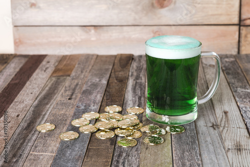 St. Patrick’s mug of green beer golden coins