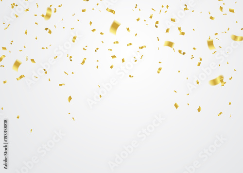 Golden Confetti Falling On White Background. Vector Illustration photo