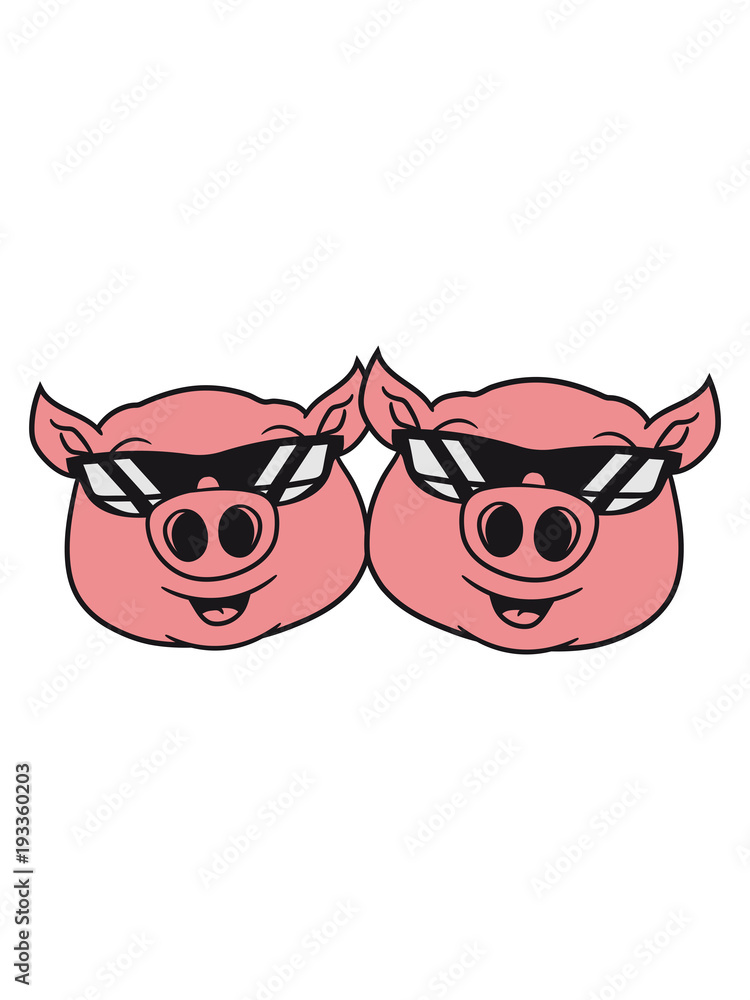 Fototapeta premium team paar 2 freunde cool sonnenbrille schwein gesicht kopf süß niedlich comic cartoon lachen clipart