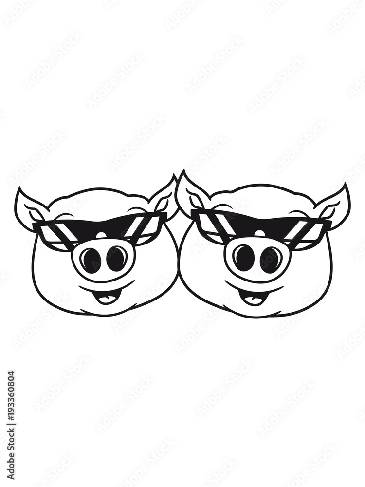 Fototapeta premium team paar 2 freunde cool sonnenbrille schwein gesicht kopf süß niedlich comic cartoon lachen clipart